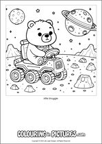 Free printable bear themed colouring page of a bear. Colour in Alfie Snuggle.