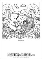 Free printable bear themed colouring page of a bear. Colour in Bentley Ted.