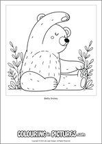 Free printable bear themed colouring page of a bear. Colour in Betty Snowy.