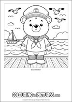 Free printable bear themed colouring page of a bear. Colour in Boo Dolbear.