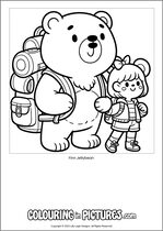 Free printable bear themed colouring page of a bear. Colour in Finn Jellybean.