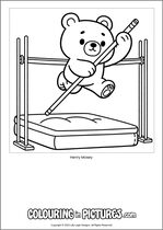 Free printable bear themed colouring page of a bear. Colour in Henry Mosey.