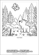 Free printable bear themed colouring page of a bear. Colour in Hugo Zigzag.