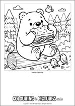 Free printable bear themed colouring page of a bear. Colour in Merlin Twinkle.