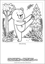 Free printable bear themed colouring page of a bear. Colour in Molly Nutmeg.