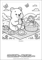 Free printable bear themed colouring page of a bear. Colour in Ollie Berry.