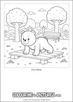 Free printable bear themed colouring page of a bear. Colour in Ozzy Lollipop.