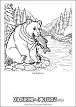 Free printable bear themed colouring page of a bear. Colour in Pudding Paws.