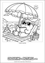 Free printable bear themed colouring page of a bear. Colour in Rupert Sparkle.