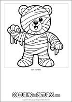 Free printable bear themed colouring page of a bear. Colour in Sam Tumble.