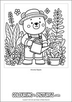 Free printable bear themed colouring page of a bear. Colour in Woody Ripple.