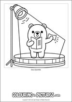 Free printable bear themed colouring page of a bear. Colour in Zeus Sparkle.
