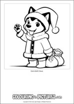 Free printable dog themed colouring page of a dog. Colour in Dora Ball Claus.