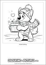 Free printable dog themed colouring page of a dog. Colour in Grizzle Padding.