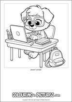 Free printable dog themed colouring page of a dog. Colour in Jessie Tumble.