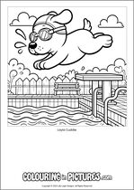 Free printable dog colouring page. Colour in Layla Cuddle.