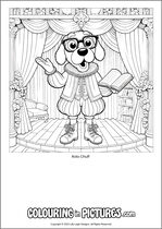 Free printable dog themed colouring page of a dog. Colour in Rolo Chuff.