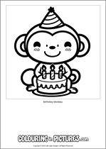 Free printable monkey themed colouring page of a monkey. Colour in Birthday Monkey.