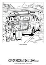 Free printable monkey themed colouring page of a monkey. Colour in Charlie Whisper.