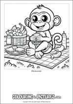 Free printable monkey themed colouring page of a monkey. Colour in Effie Bounder.