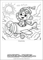 Free printable monkey themed colouring page of a monkey. Colour in Flying Monkey.