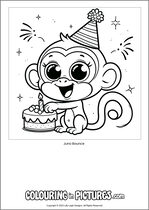 Free printable monkey themed colouring page of a monkey. Colour in Juno Bounce.