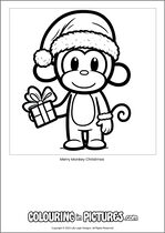 Free printable monkey themed colouring page of a monkey. Colour in Merry Monkey Christmas.