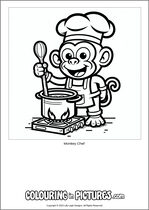 Free printable monkey themed colouring page of a monkey. Colour in Monkey Chef.