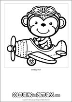 Free printable monkey themed colouring page of a monkey. Colour in Monkey Pilot.