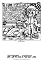 Free printable monkey themed colouring page of a monkey. Colour in Monkey Race.