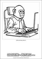 Free printable monkey themed colouring page of a monkey. Colour in Office Monkey Marvin.