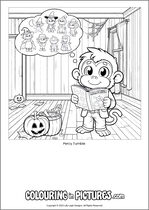 Free printable monkey themed colouring page of a monkey. Colour in Percy Tumble.