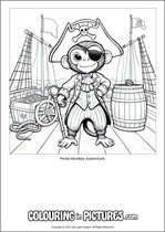 Free printable monkey themed colouring page of a monkey. Colour in Pirate Monkey Adventure.