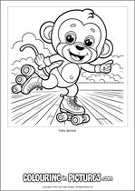 Free printable monkey themed colouring page of a monkey. Colour in Toby Sprout.
