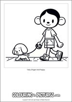 Free printable monkey themed colouring page of a monkey. Colour in Toby Zinger And Poppy.