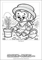 Free printable monkey themed colouring page of a monkey. Colour in Trixie Sprout.