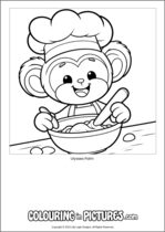 Free printable monkey themed colouring page of a monkey. Colour in Ulysses Palm.