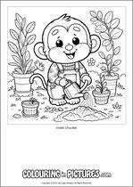 Free printable monkey themed colouring page of a monkey. Colour in Violet Chuckle.