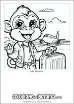 Free printable monkey themed colouring page of a monkey. Colour in Zeke Giggletwig.