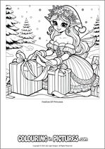Free printable princess themed colouring page of a princess. Colour in Festive Elf Princess.