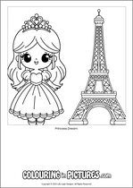 Free printable princess themed colouring page of a princess. Colour in Princess Dream.