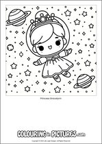 Free printable princess themed colouring page of a princess. Colour in Princess Gracelynn.