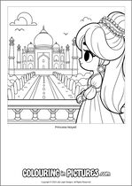 Free printable princess themed colouring page of a princess. Colour in Princess Nayeli.