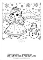 Free printable princess themed colouring page of a princess. Colour in Princess Trinity.