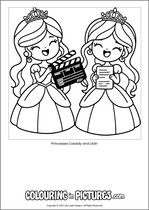 Free printable princess themed colouring page of a princess. Colour in Princesses Cassidy and Lilah.