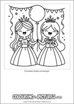 Free printable princess themed colouring page of a princess. Colour in Princesses Haisley and Morgan.