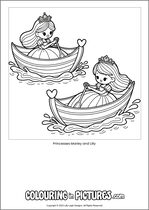 Free printable princess themed colouring page of a princess. Colour in Princesses Marley and Lilly.